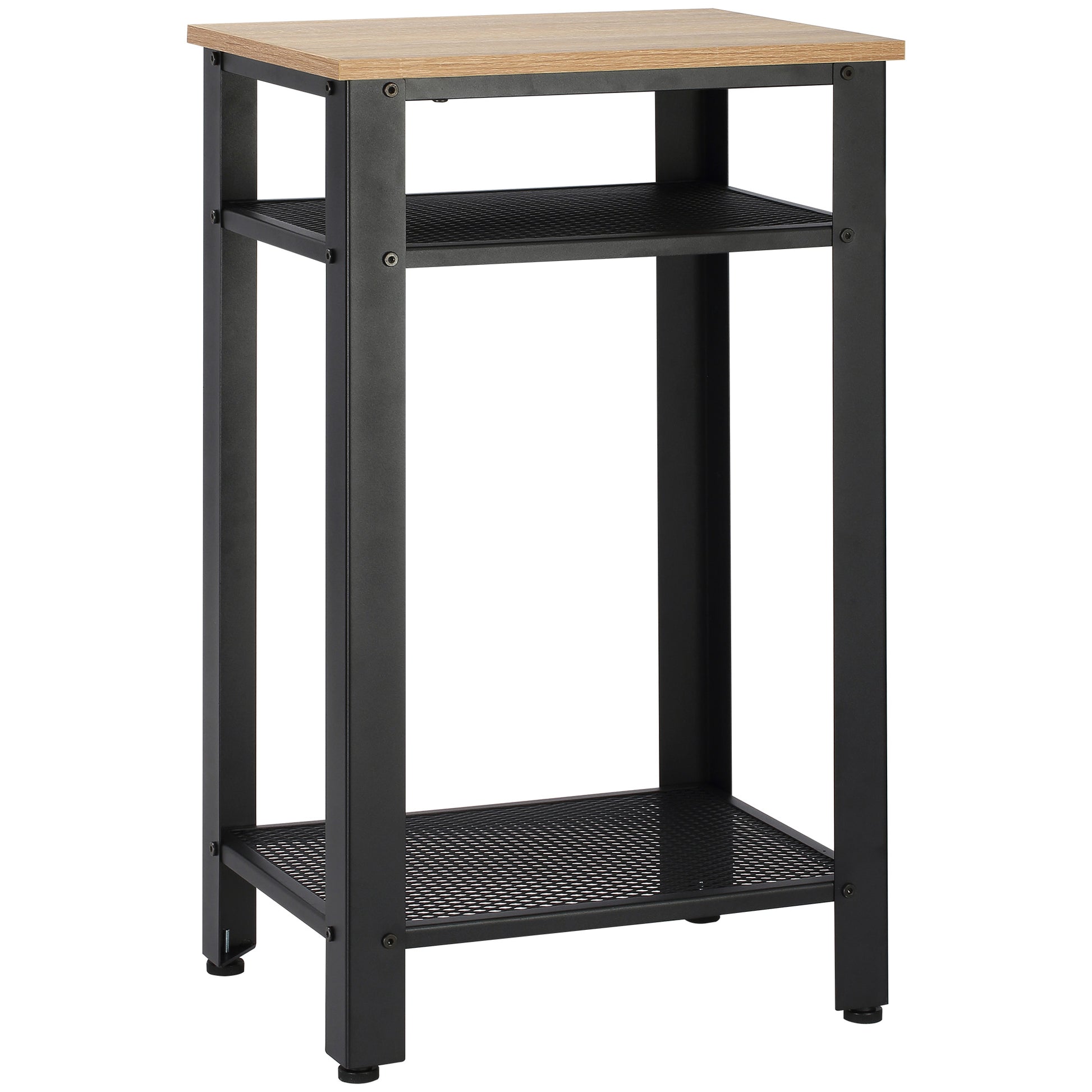 Industrial Style Side Table Nightstand with 2 Metal Grid Shelves and Adjustable Feet for Living Room Bedroom 45x35x75 cm Oak and Black