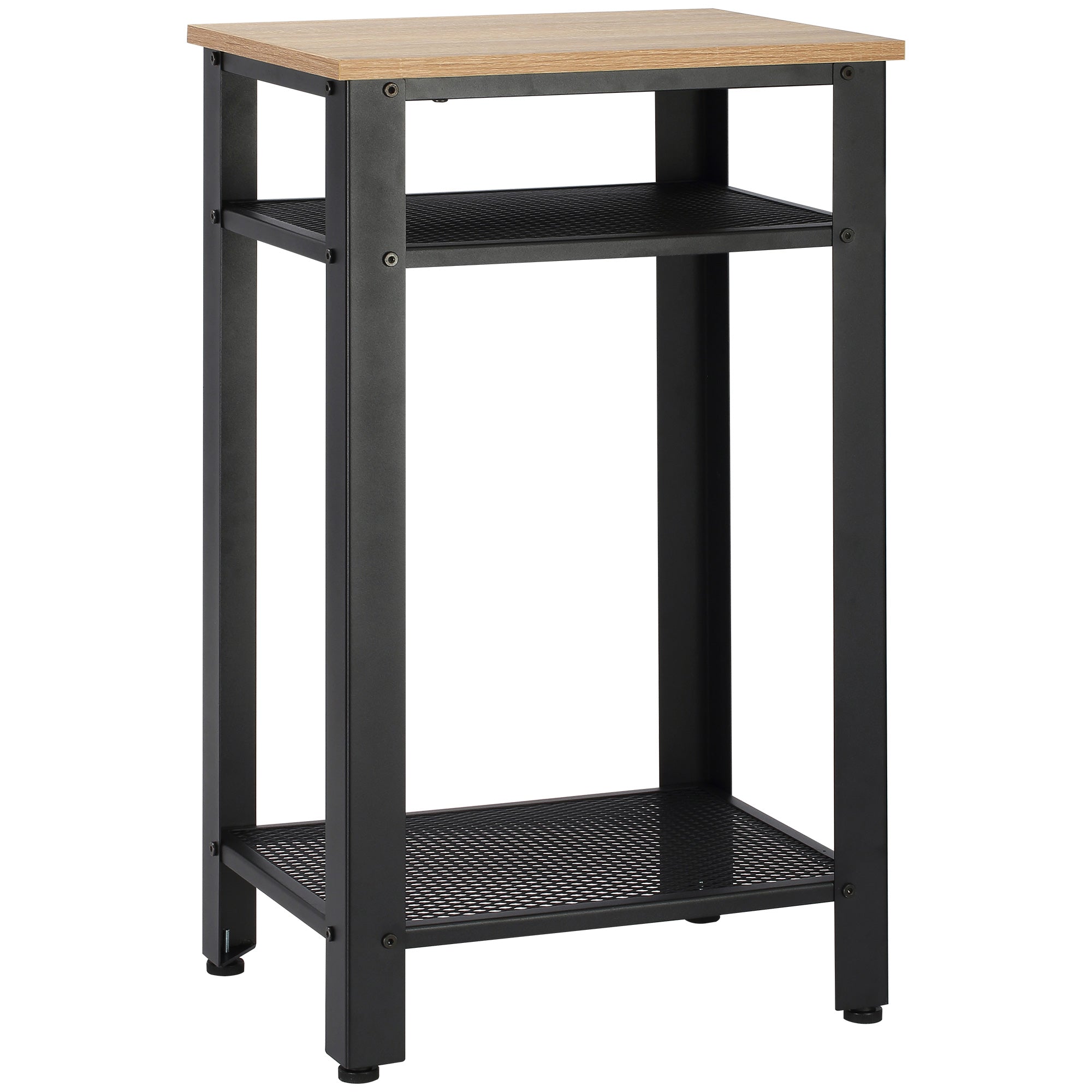 Industrial Style Side Table Nightstand with 2 Metal Grid Shelves and Adjustable Feet for Living Room Bedroom 45x35x75 cm Oak and Black