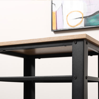 Industrial Style Side Table Nightstand with 2 Metal Grid Shelves and Adjustable Feet for Living Room Bedroom 45x35x75 cm Oak and Black