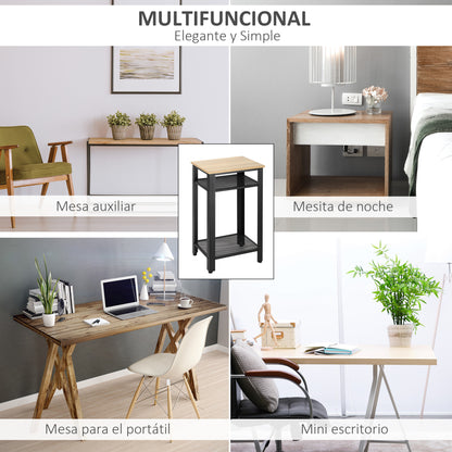 Industrial Style Side Table Nightstand with 2 Metal Grid Shelves and Adjustable Feet for Living Room Bedroom 45x35x75 cm Oak and Black