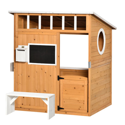 Kids Playhouse Wooden Children's Playhouse with Window Mailbox Outdoor Garden Playhouse with Flower Pot Rack Wooden Playhouse for 3-8 Years Pine Wood Natural 122 x 108 x 135.5 cm