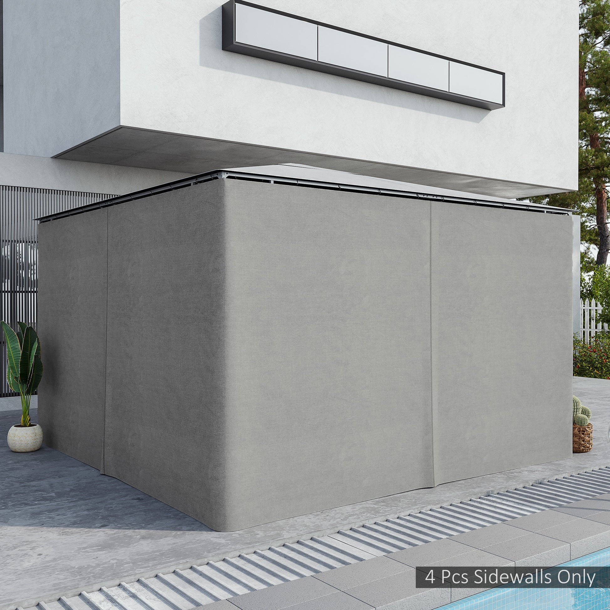 4 Side Panels for 3x4m Pavilion with Hooks, Side Walls for Garden Pavilion Party Tent Polyester Light Grey 352 x 205cm