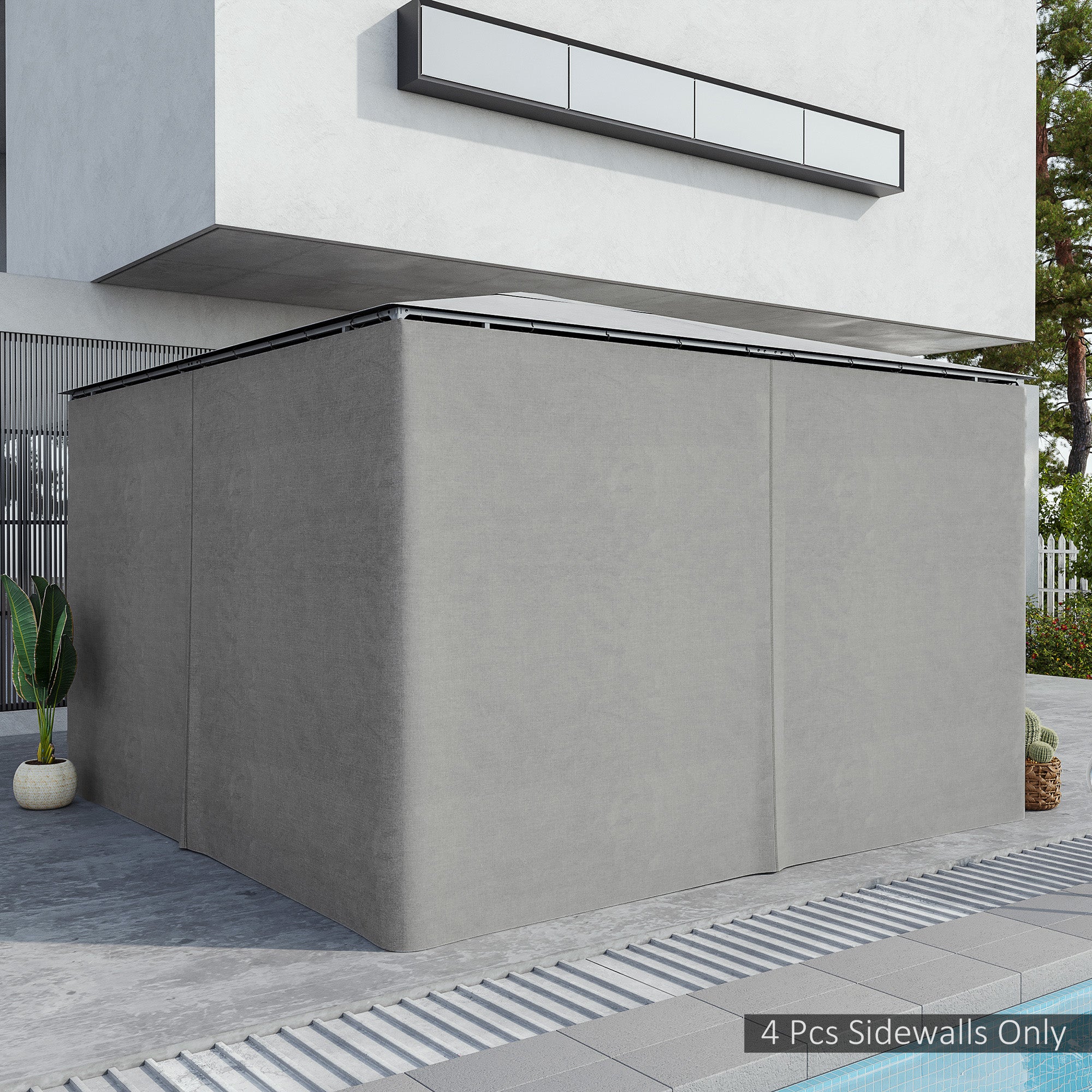 4 Side Panels for 3x4m Pavilion with Hooks, Side Walls for Garden Pavilion Party Tent Polyester Light Grey 352 x 205cm