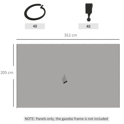 4 Side Panels for 3x4m Pavilion with Hooks, Side Walls for Garden Pavilion Party Tent Polyester Light Grey 352 x 205cm