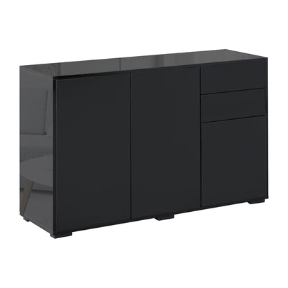 Buffet Sideboard Storage Cabinet with 2 Drawers, 3 Doors, Adjustable Shelf, Particle Board, 117 x 36 x 74 cm Black
