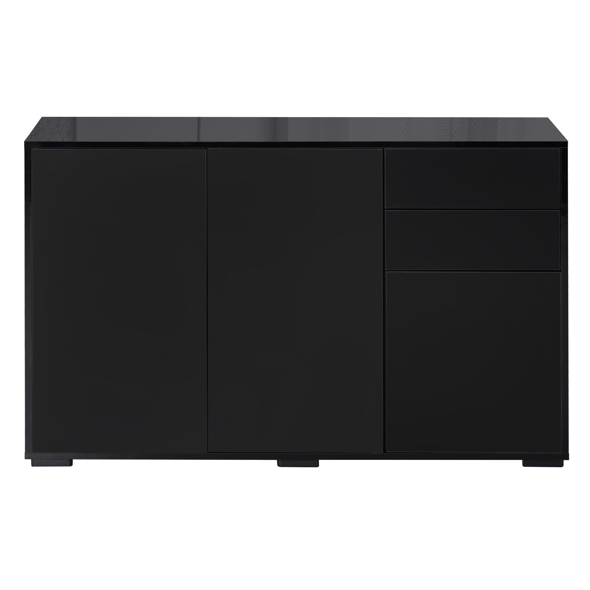 Buffet Sideboard Storage Cabinet with 2 Drawers, 3 Doors, Adjustable Shelf, Particle Board, 117 x 36 x 74 cm Black