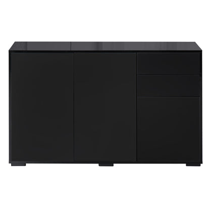 Buffet Sideboard Storage Cabinet with 2 Drawers, 3 Doors, Adjustable Shelf, Particle Board, 117 x 36 x 74 cm Black