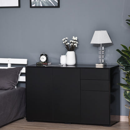 Buffet Sideboard Storage Cabinet with 2 Drawers, 3 Doors, Adjustable Shelf, Particle Board, 117 x 36 x 74 cm Black