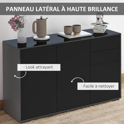 Buffet Sideboard Storage Cabinet with 2 Drawers, 3 Doors, Adjustable Shelf, Particle Board, 117 x 36 x 74 cm Black