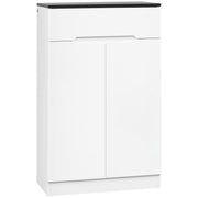 Slim Shoe Cabinet for up to 12 Pairs of Shoes for Entryways and Hallways with 3 Adjustable Shelves and Drawer, in Glossy White Chipboard, 60x32x100 cm