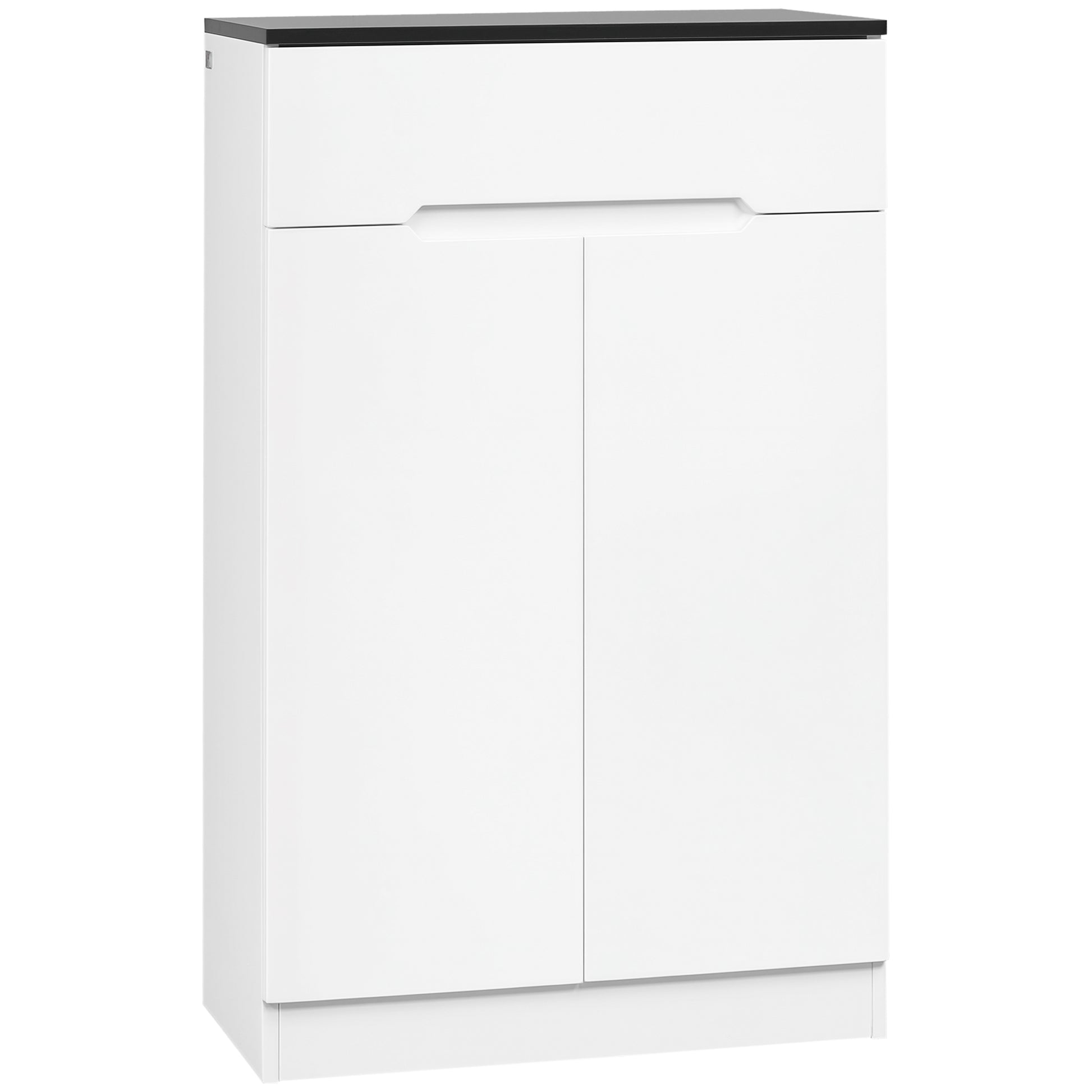 Slim Shoe Cabinet for up to 12 Pairs of Shoes for Entryways and Hallways with 3 Adjustable Shelves and Drawer, in Glossy White Chipboard, 60x32x100 cm