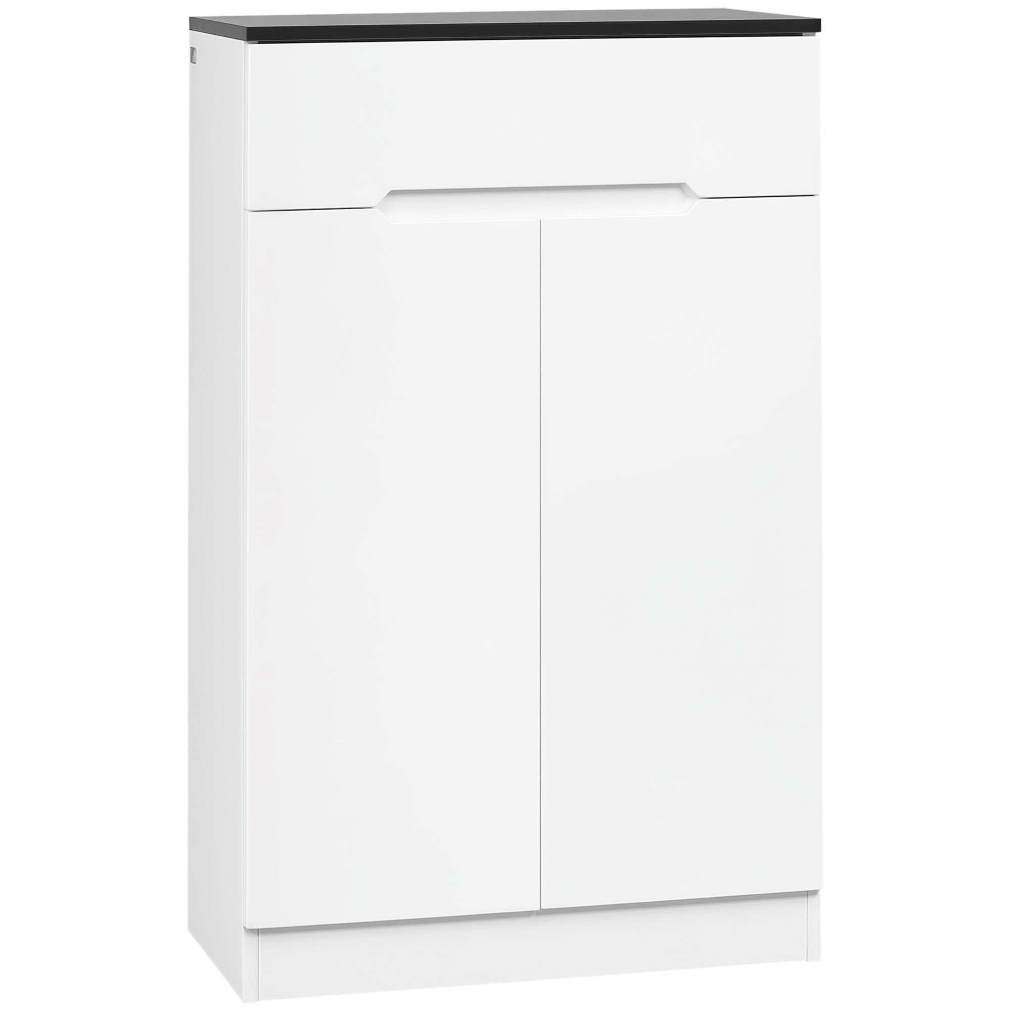 Slim Shoe Cabinet for up to 12 Pairs of Shoes for Entryways and Hallways with 3 Adjustable Shelves and Drawer, in Glossy White Chipboard, 60x32x100 cm