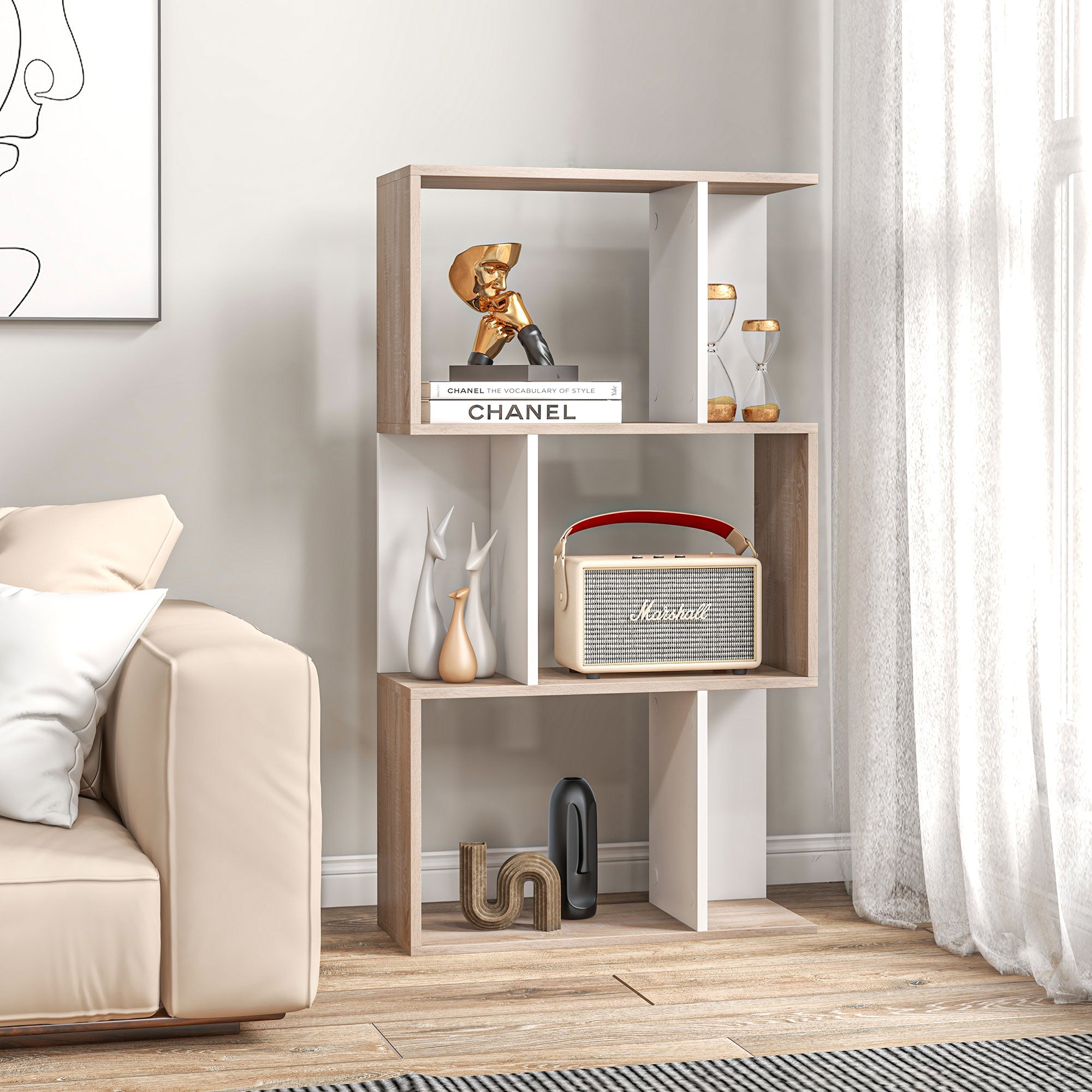 Modern Design Office Bookshelf Wooden 3 Shelves 60 × 24 × 111.4cm