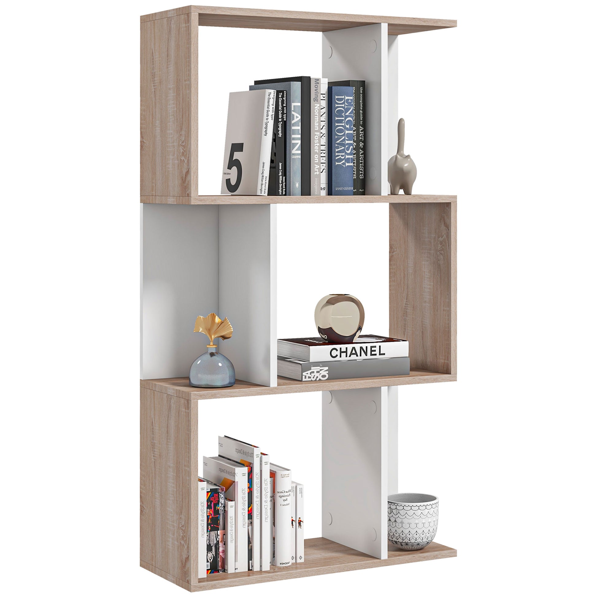 Modern Design Office Bookshelf Wooden 3 Shelves 60 × 24 × 111.4cm