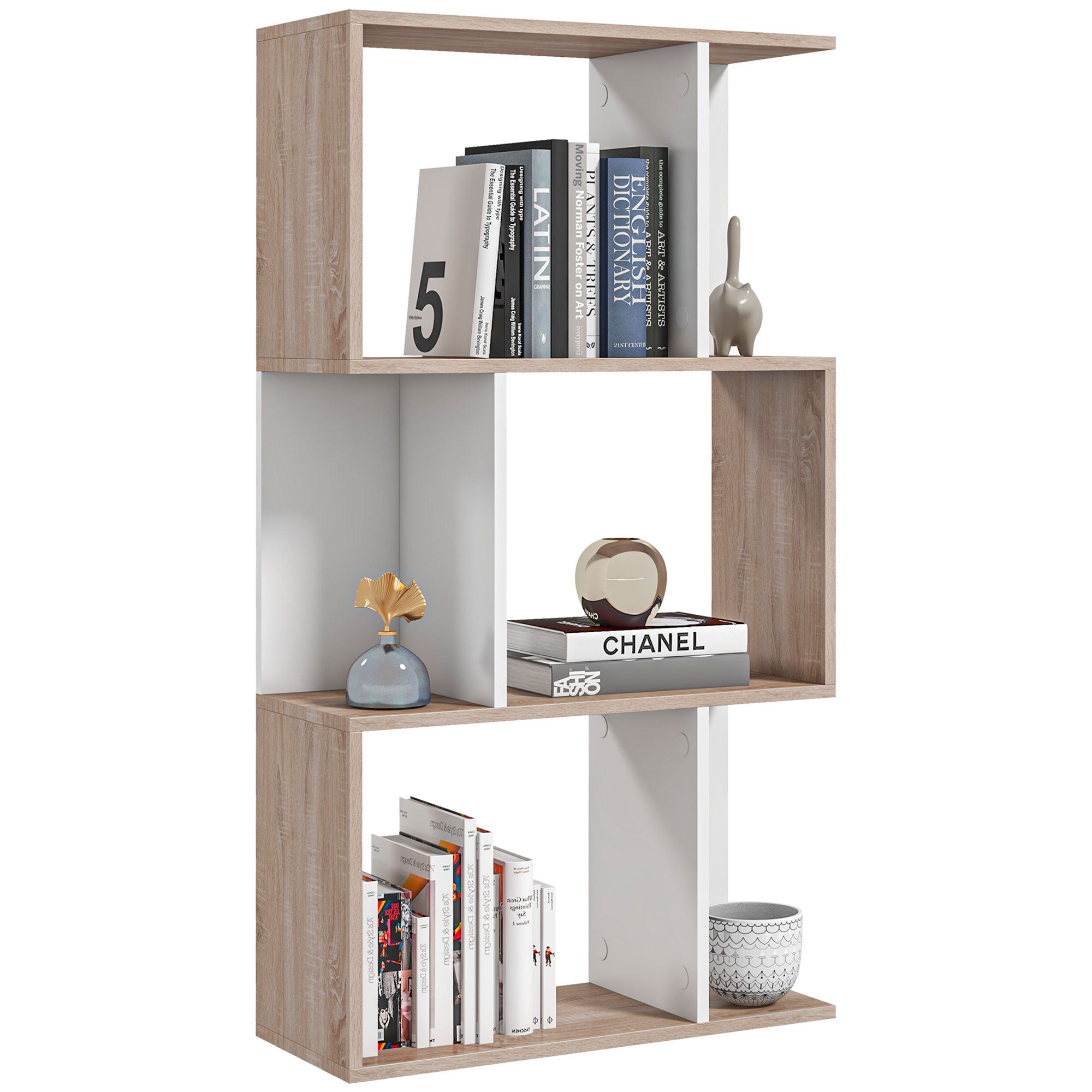Modern Design Office Bookshelf Wooden 3 Shelves 60 × 24 × 111.4cm