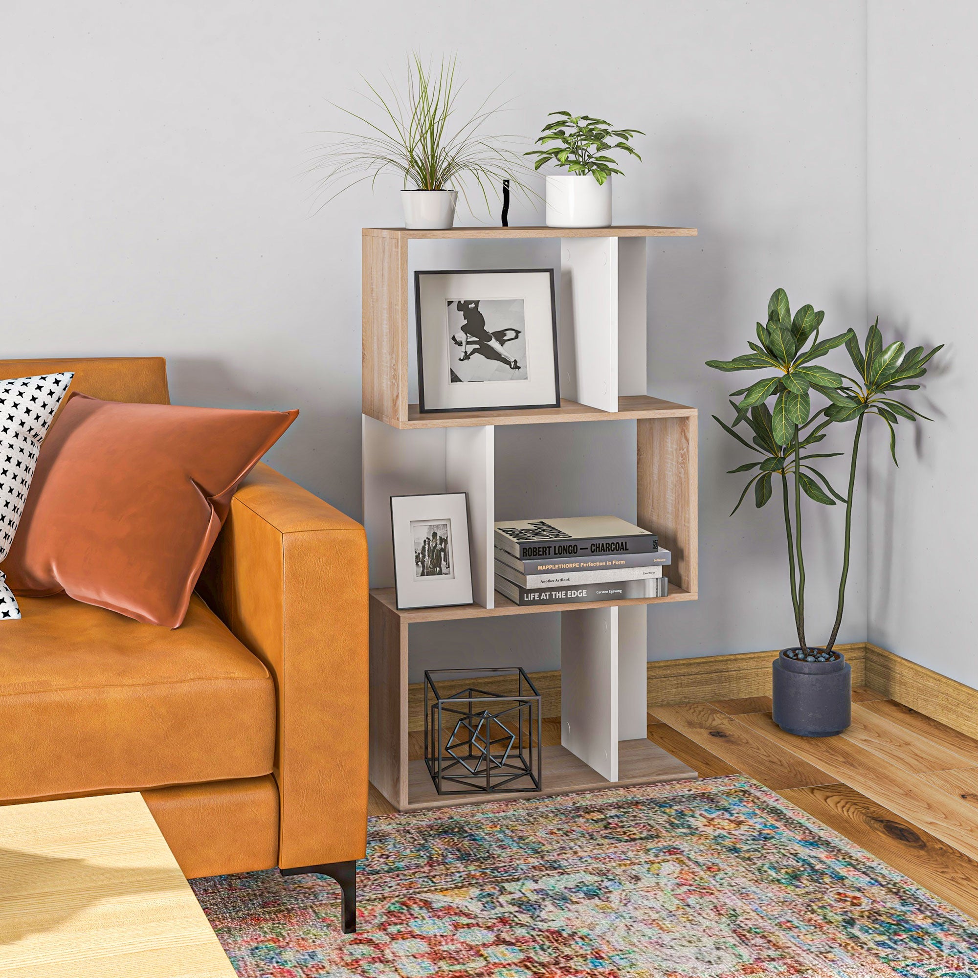 Modern Design Office Bookshelf Wooden 3 Shelves 60 × 24 × 111.4cm