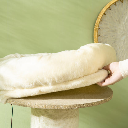 Natural Sisal Cat Tree Scratching Post with 2 Platforms Observation Basket Hanging Ball Plush Beige