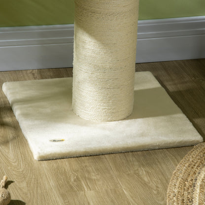 Natural Sisal Cat Tree Scratching Post with 2 Platforms Observation Basket Hanging Ball Plush Beige