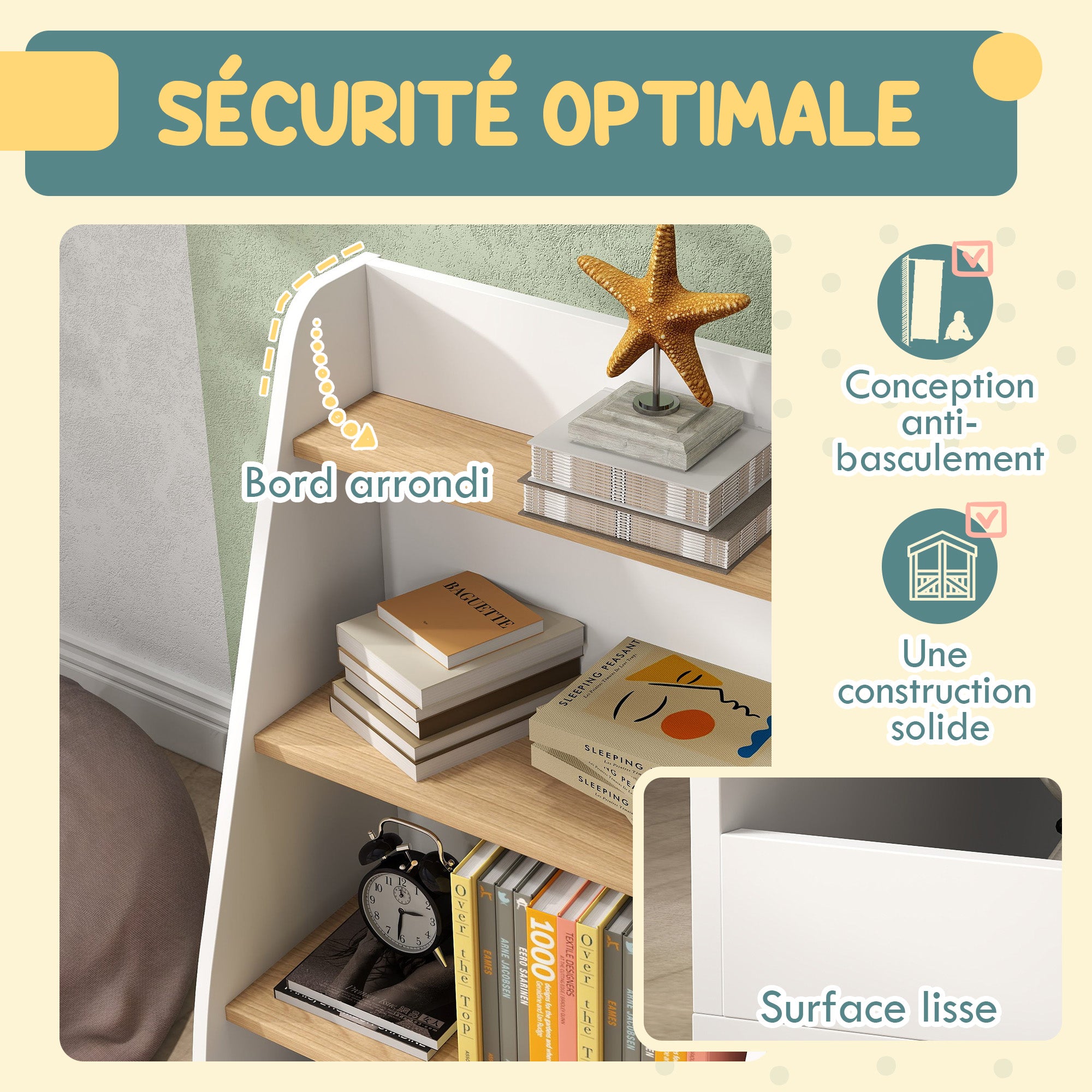 Children's Bookshelf, Kids Book Storage 4 Levels, Book Stand, Storage Grid, Toy Storage Cabinet, Children's Room and Playroom Shelf, White