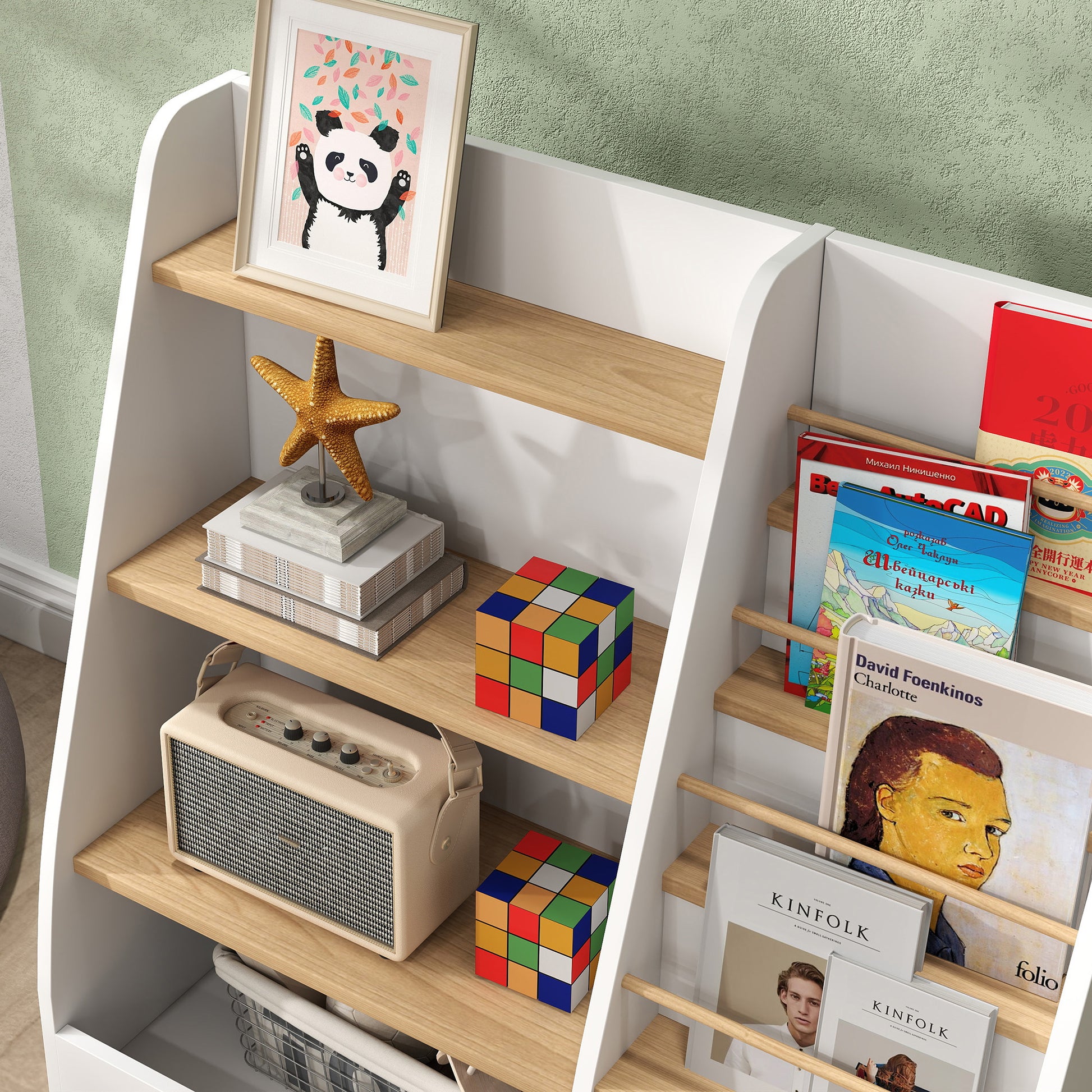 Children's Bookshelf, Kids Book Storage 4 Levels, Book Stand, Storage Grid, Toy Storage Cabinet, Children's Room and Playroom Shelf, White