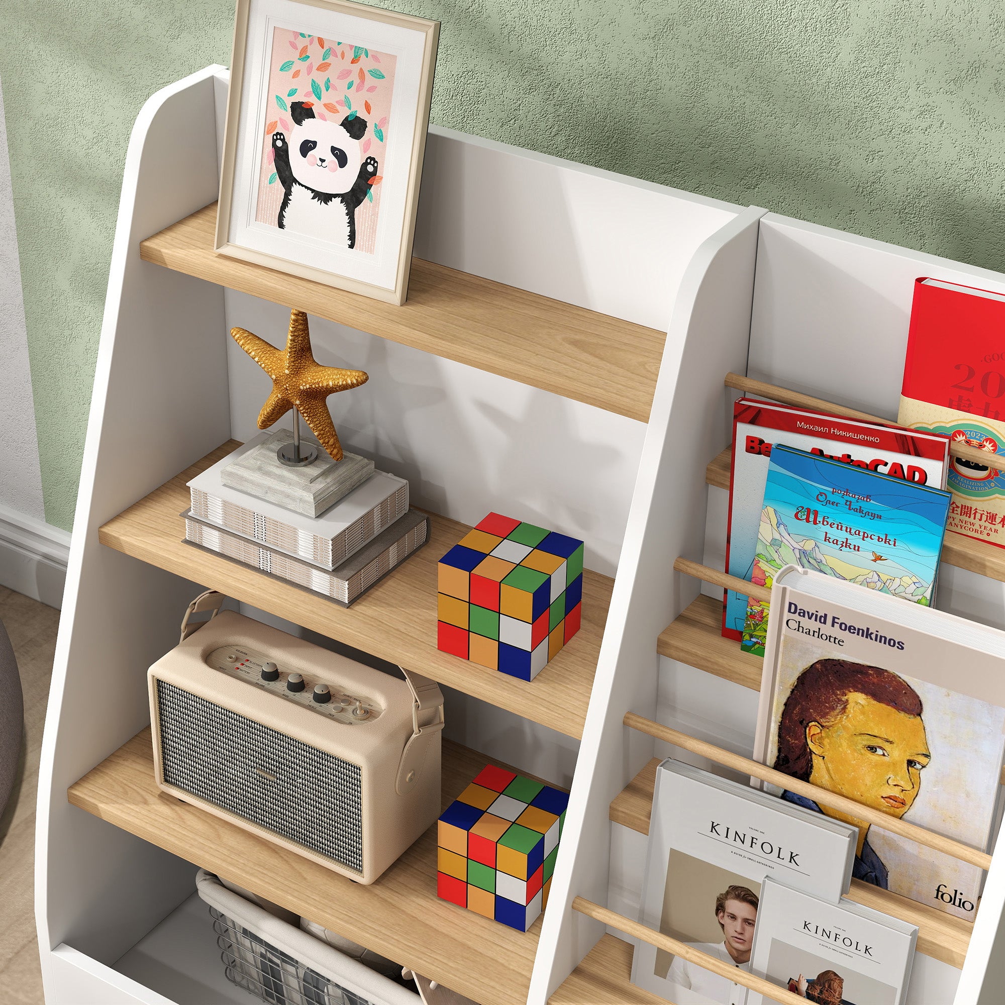 Children's Bookshelf, Kids Book Storage 4 Levels, Book Stand, Storage Grid, Toy Storage Cabinet, Children's Room and Playroom Shelf, White