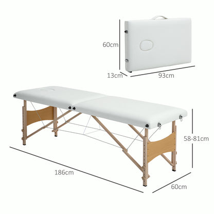 Folding Massage Table Portable Massage Bed with Headrest Beech Wood Frame Physiotherapy Table with Adjustable Height and Carrying Bag 186x60x58-81 cm Cream