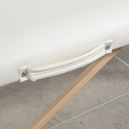 Folding Massage Table Portable Massage Bed with Headrest Beech Wood Frame Physiotherapy Table with Adjustable Height and Carrying Bag 186x60x58-81 cm Cream