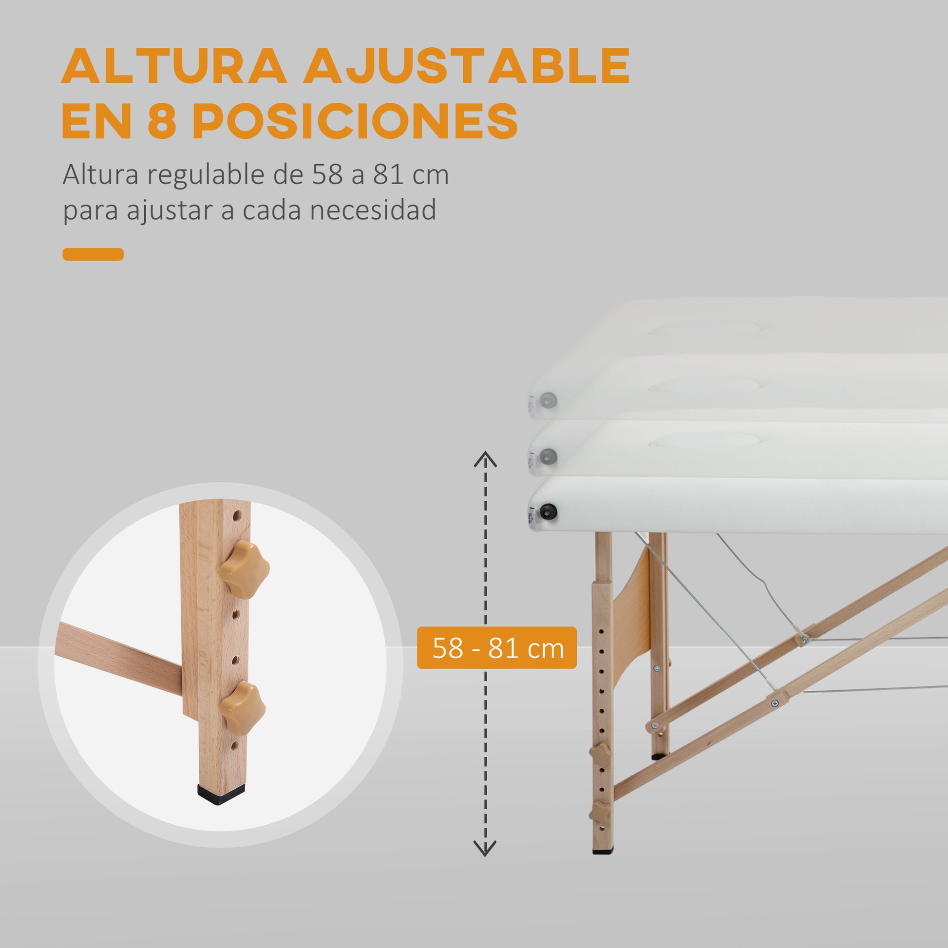 Folding Massage Table Portable Massage Bed with Headrest Beech Wood Frame Physiotherapy Table with Adjustable Height and Carrying Bag 186x60x58-81 cm Cream