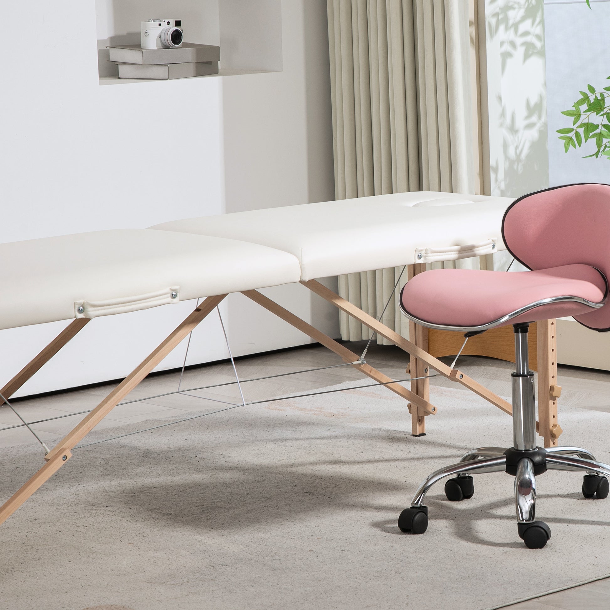 Folding Massage Table Portable Massage Bed with Headrest Beech Wood Frame Physiotherapy Table with Adjustable Height and Carrying Bag 186x60x58-81 cm Cream