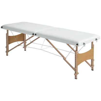 Folding Massage Table Portable Massage Bed with Headrest Beech Wood Frame Physiotherapy Table with Adjustable Height and Carrying Bag 186x60x58-81 cm Cream