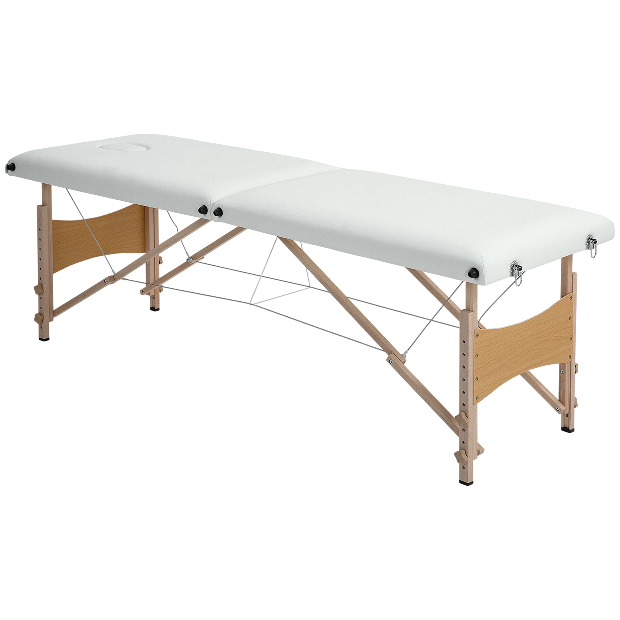 Folding Massage Table Portable Massage Bed with Headrest Beech Wood Frame Physiotherapy Table with Adjustable Height and Carrying Bag 186x60x58-81 cm Cream
