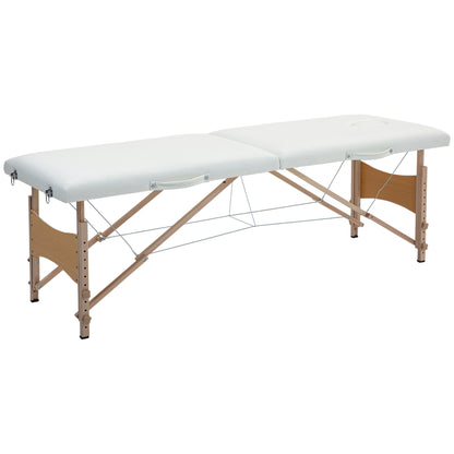 Folding Massage Table Portable Massage Bed with Headrest Beech Wood Frame Physiotherapy Table with Adjustable Height and Carrying Bag 186x60x58-81 cm Cream