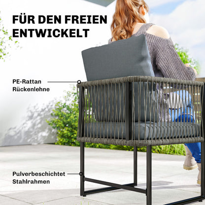 2-Pack Weatherproof Garden Chairs — Steel Frame PE Rattan Patio Chairs with Cushions, Armrests & Backrests, Up to 265 lb Capacity, Dark Gray