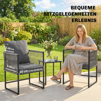 2-Pack Weatherproof Garden Chairs — Steel Frame PE Rattan Patio Chairs with Cushions, Armrests & Backrests, Up to 265 lb Capacity, Dark Gray