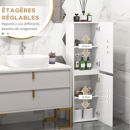 Bathroom Tall Cabinet, High Gloss Finish Storage Cabinet, Adjustable Shelves, 2 Cupboards, Bathroom Storage Shelf, 35 x 25 x 120 cm, White Gloss