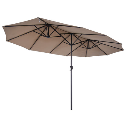 Double Sun Umbrella 455 x 265 cm, UV Protection Parasol with Crank, Balcony Beach Umbrella Windproof Crank Umbrella Sun Protection for Beach Balcony Garden, Light Coffee