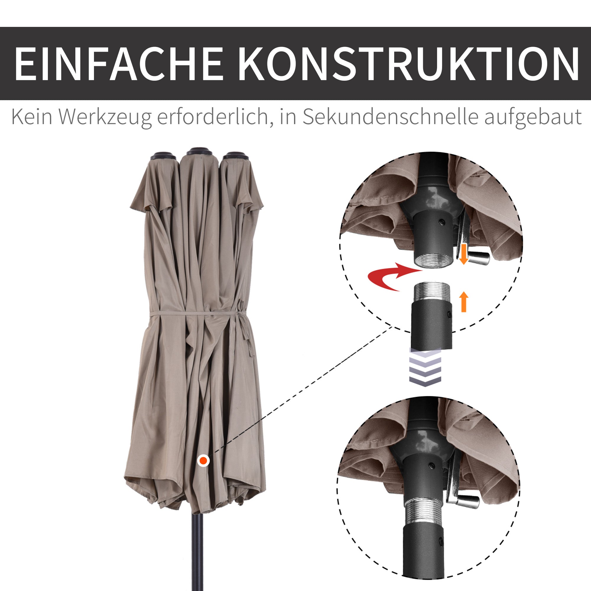 Double Sun Umbrella 455 x 265 cm, UV Protection Parasol with Crank, Balcony Beach Umbrella Windproof Crank Umbrella Sun Protection for Beach Balcony Garden, Light Coffee