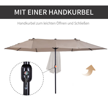 Double Sun Umbrella 455 x 265 cm, UV Protection Parasol with Crank, Balcony Beach Umbrella Windproof Crank Umbrella Sun Protection for Beach Balcony Garden, Light Coffee