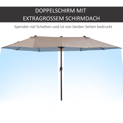 Double Sun Umbrella 455 x 265 cm, UV Protection Parasol with Crank, Balcony Beach Umbrella Windproof Crank Umbrella Sun Protection for Beach Balcony Garden, Light Coffee