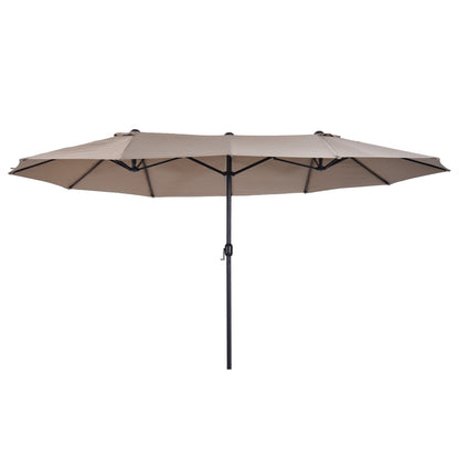 Double Sun Umbrella 455 x 265 cm, UV Protection Parasol with Crank, Balcony Beach Umbrella Windproof Crank Umbrella Sun Protection for Beach Balcony Garden, Light Coffee