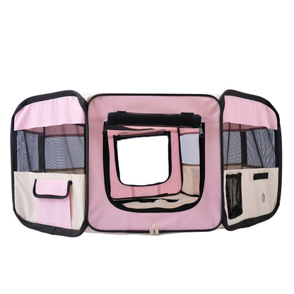 Foldable Playpen for Dogs & Cats — Portable Octagonal Pet Pen, Water-Resistant 600D Oxford with 2 Zippered Doors, Indoor/Outdoor, Ø90 x 41 cm (35.4 x 16.1 in), Pink