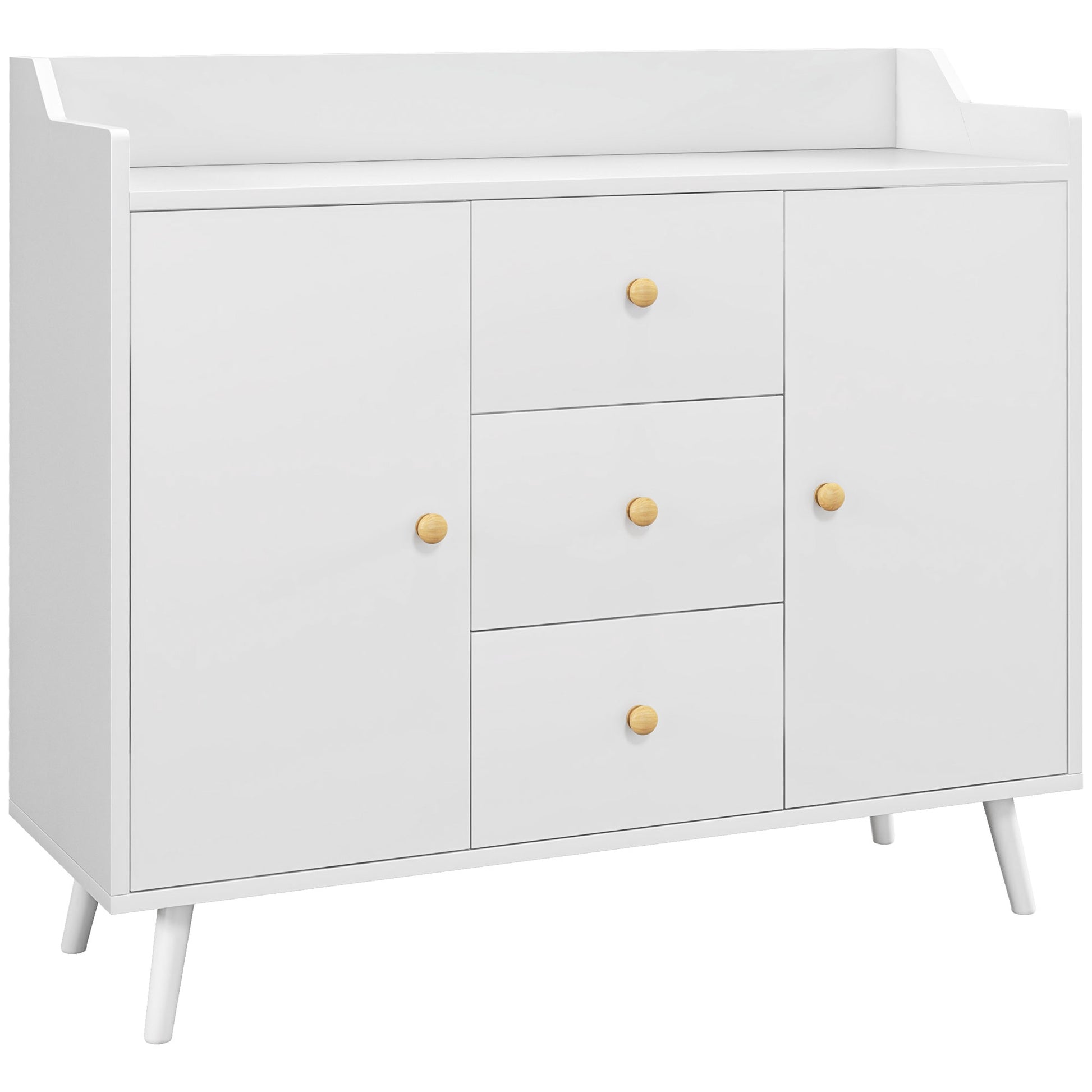 Modern Living Room Sideboard Kitchen Sideboard with 2 Doors 3 Drawers and Pine Wood Legs for Dining Room Hallway Bedroom 90x32x80 cm White