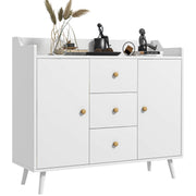 Modern Living Room Sideboard Kitchen Sideboard with 2 Doors 3 Drawers and Pine Wood Legs for Dining Room Hallway Bedroom 90x32x80 cm White