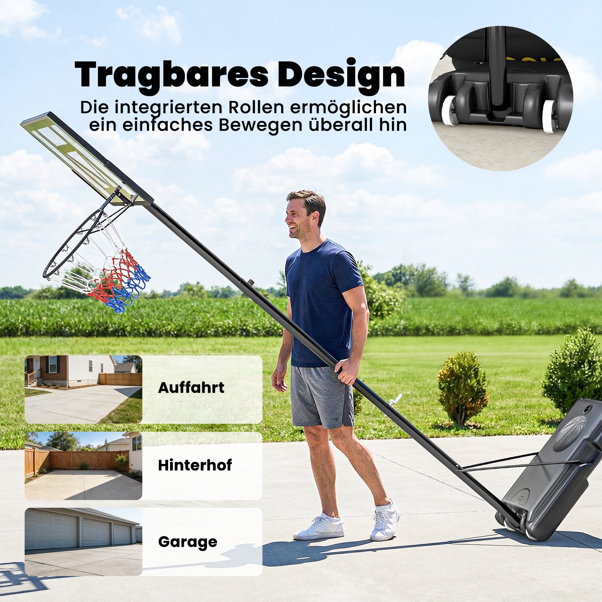 SPORTNOW Portable Outdoor Basketball Hoop — Quick Height Adjustment 4.4–10 ft (1.35–3.05 m) with 43 x 28 in Shatterproof Backboard, 2 Wheels & Weight Bag — For Teens & Adults