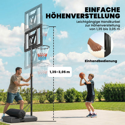 SPORTNOW Portable Outdoor Basketball Hoop — Quick Height Adjustment 4.4–10 ft (1.35–3.05 m) with 43 x 28 in Shatterproof Backboard, 2 Wheels & Weight Bag — For Teens & Adults