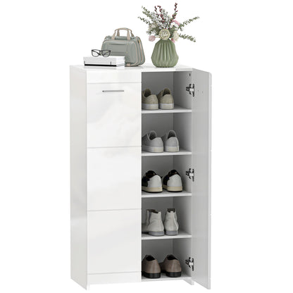 Shoe Cabinet, 2-Door 5-Tier Shoe Storage with Adjustable Shelves, Holds 10 Pairs, High-Gloss White, 21.7 x 14.2 x 42.5 in (55 x 36 x 108 cm)
