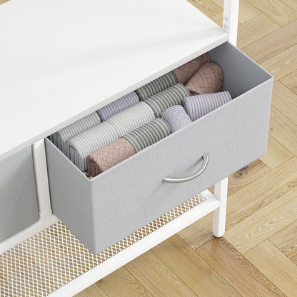 Coat Rack Shoe Rack Entryway Coat Rack with Shoe Storage 8 Hooks 2 Fabric Drawers Mesh Shelf Industrial Style for Hanging Clothes Hallway Bedroom Living Room 80x30x180.5 cm White