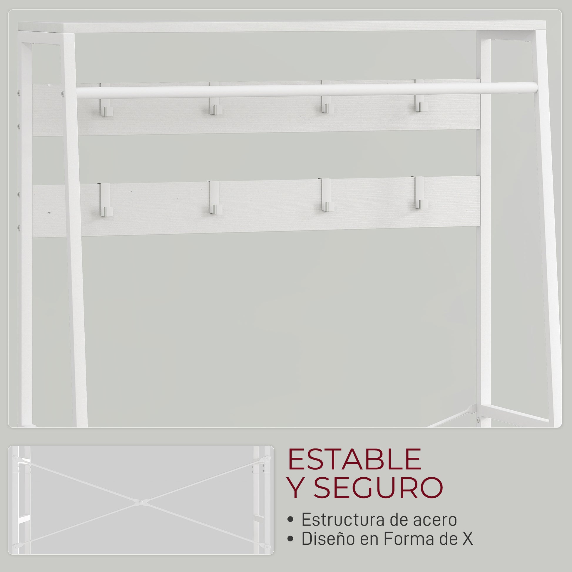 Coat Rack Shoe Rack Entryway Coat Rack with Shoe Storage 8 Hooks 2 Fabric Drawers Mesh Shelf Industrial Style for Hanging Clothes Hallway Bedroom Living Room 80x30x180.5 cm White