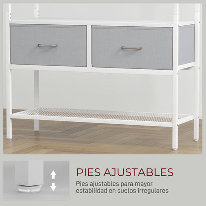 Coat Rack Shoe Rack Entryway Coat Rack with Shoe Storage 8 Hooks 2 Fabric Drawers Mesh Shelf Industrial Style for Hanging Clothes Hallway Bedroom Living Room 80x30x180.5 cm White