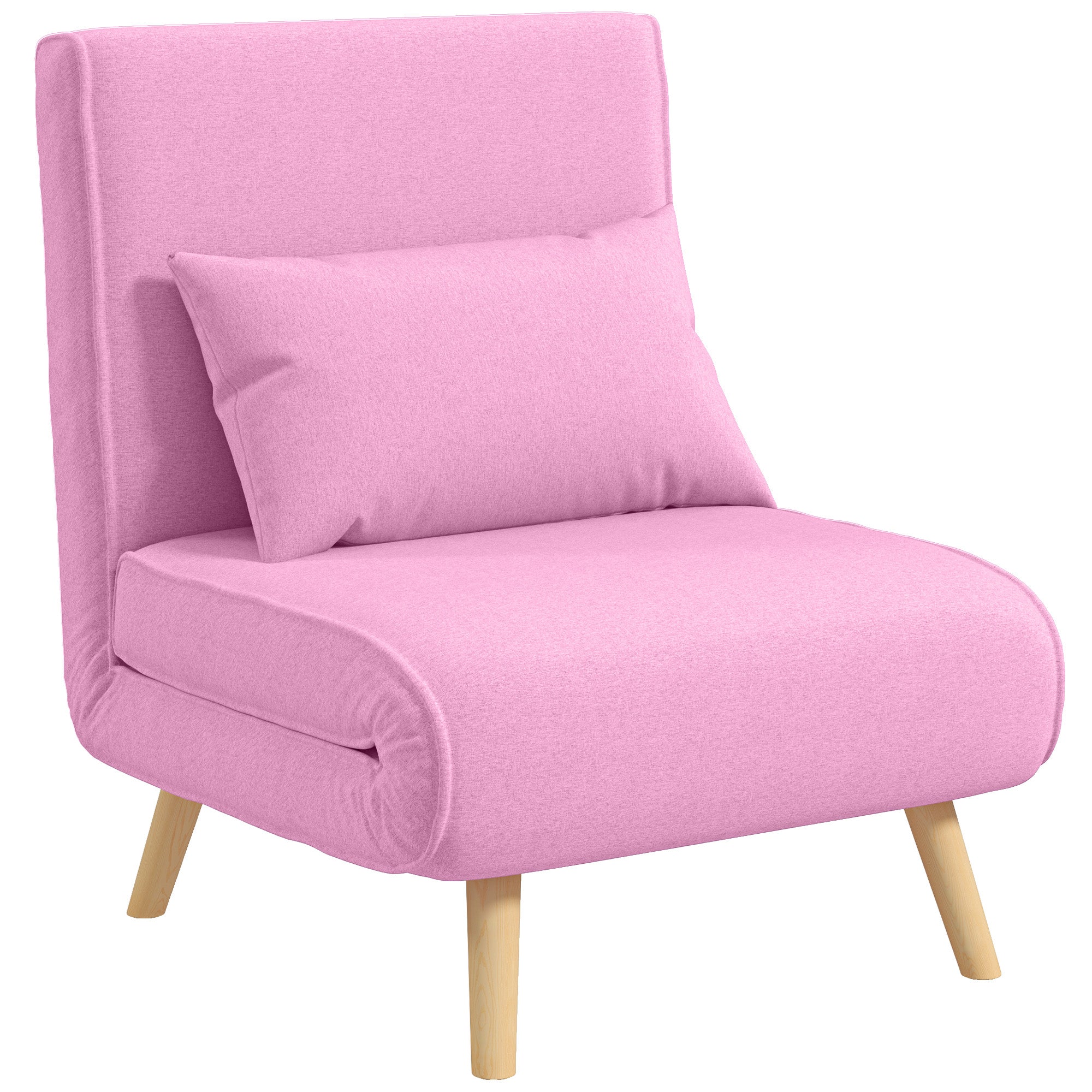 Single Sofa Bed Foldable Linen Upholstery with Adjustable Backrest in 5 Positions and Pillow Small Sofa Bed for Living Room 72x75x85 cm Pink